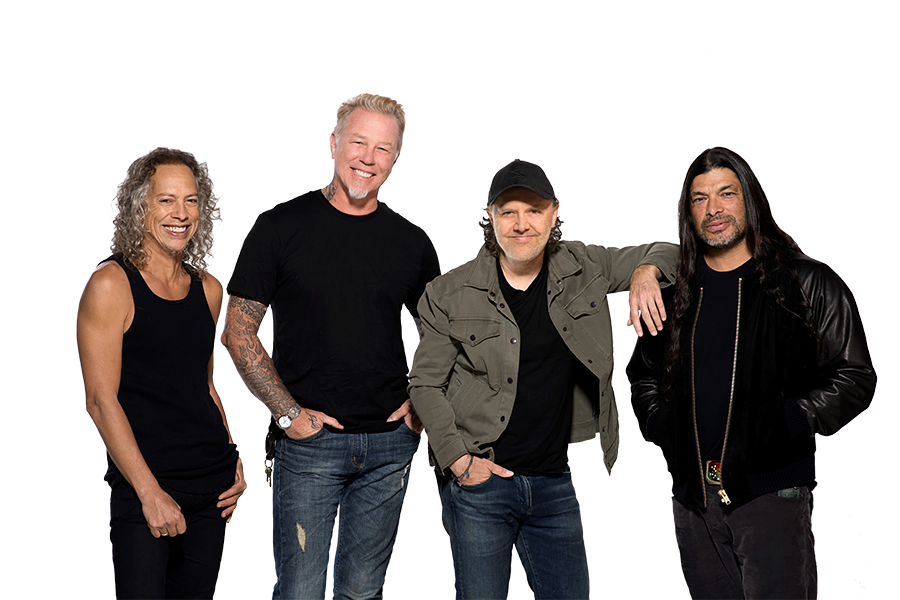 Metallica group standing and posing in a line facing the camera